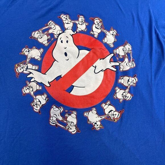 Large Blue T Shirt Ghostbusters Logo With Stay Puffed Marshmallow Minis Mad Engi - Picture 2 of 13